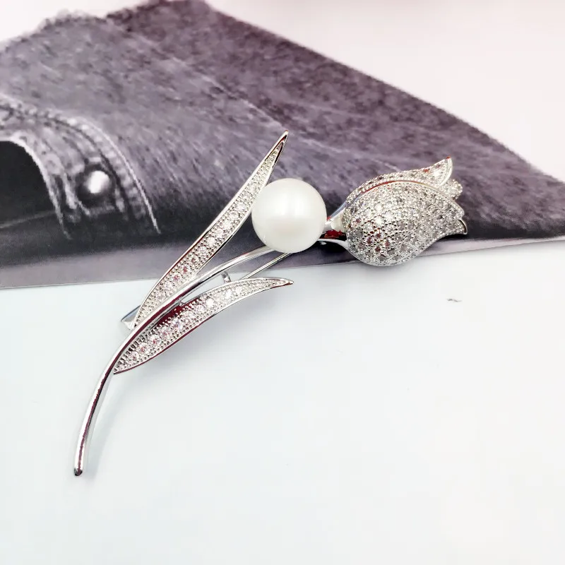 Корейская мода Медь цветок тюльпановая брошь Циркон Имитация жемчужные броши