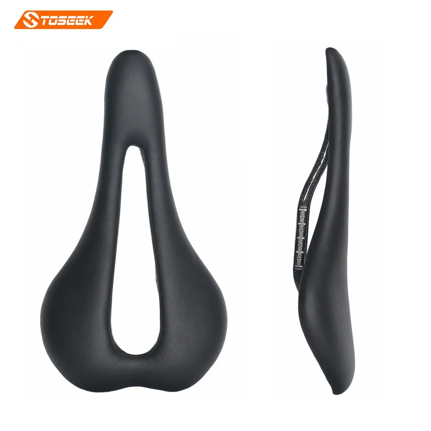 Toseek EVO Седло MTB Mountain Road Велосипед Черный Углеродного Волокна Седла Кожа PU Лук Hollow