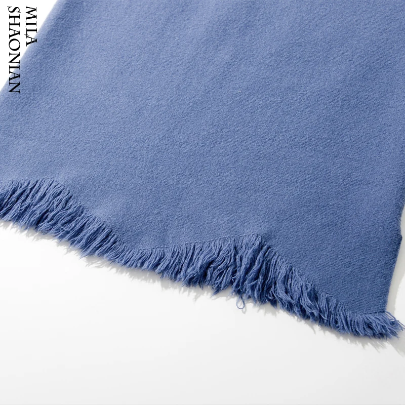 Зимние Повседневное карандаш юбки с бахромой высокой талией эластичные