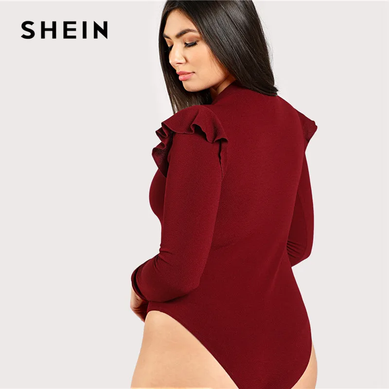SHEIN Модное Боди Размера Плюс С Длинными Рукавами И Оборками, Повседневное Боди С Оригинальными Рукавами