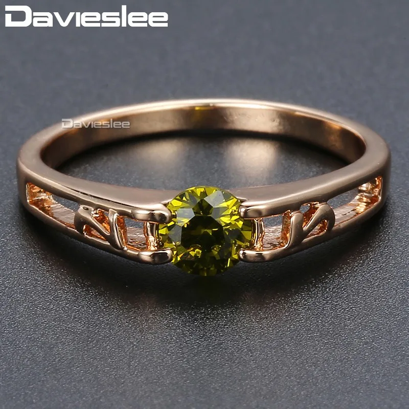 Davieslee оливково-зеленый камень женские обручальные кольца невесты 585 позолоченное ювелирное изделие 5 мм Размер 6 7 8 маленькая красота LGR18