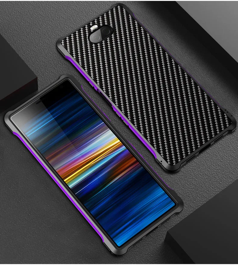 Conelz Case for Sony Xperia 10 Cover Aluminum Alloy Bumper Carbon Fiber TPU Protective Shell For | Мобильные телефоны и