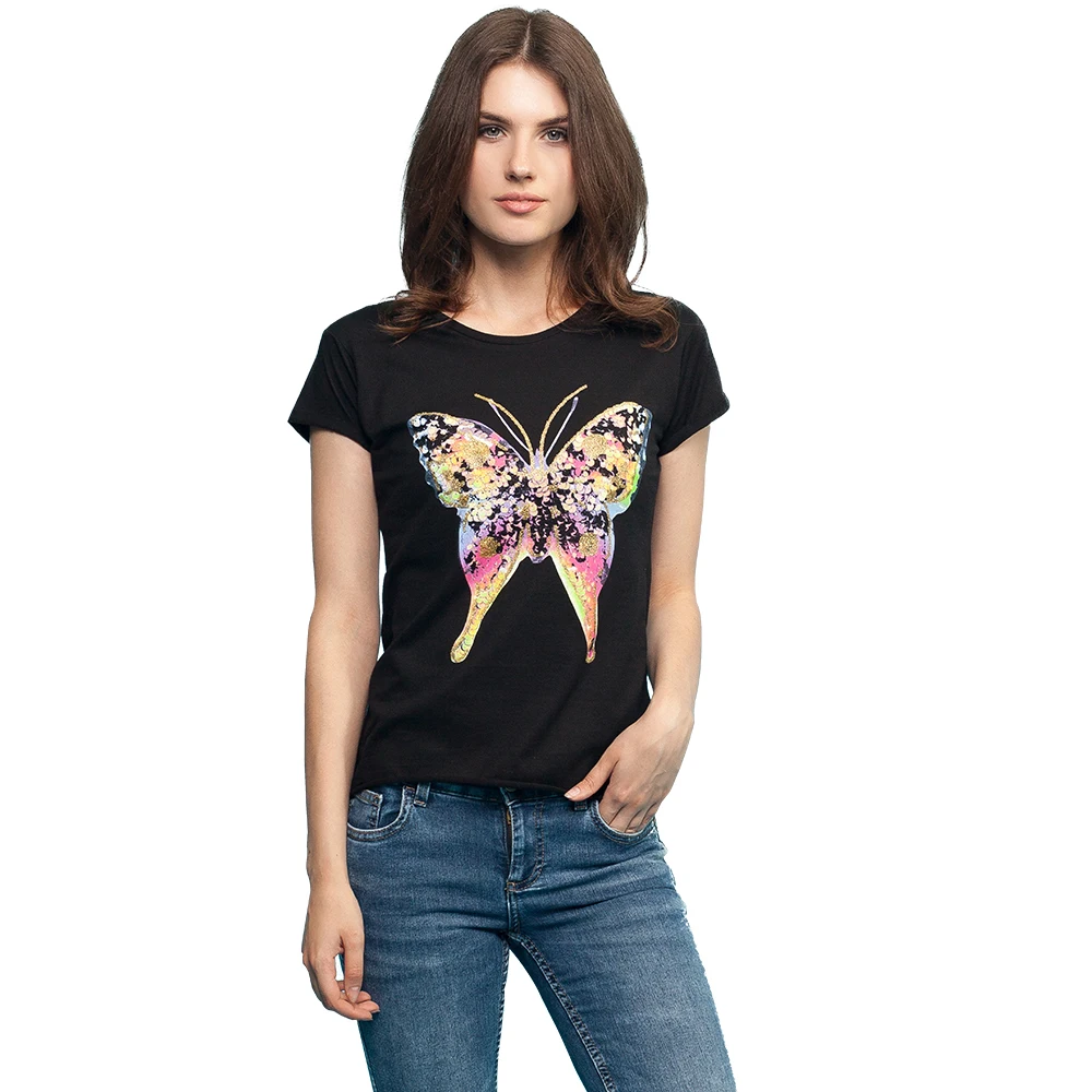 Футболка с блестящим принтом Gloria jeans женская GTS015780|t shirt|jeans t shirtt shirts for women |