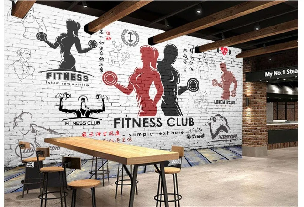 Custom Mural Wallpaper Gym mural Retro Vintage Body Building Background Wall paper 3d photo living room decoration | Обустройство