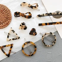 woman simple tortoiseshell hair clip retro leopard print amber geometric bow fringe clip girls hair accessories