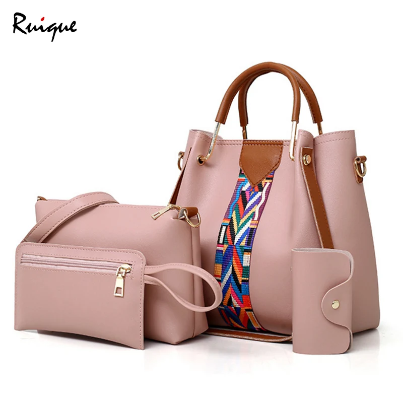 

Ruique Women Composite Tote Bag Girls Colorful Wide Strap Messenger Bag Ladies PU Leather Scrub Shoulder Bag Wallet Card Bag Set