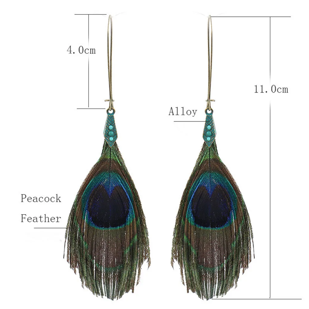 

Lureme Bohemia Vintage Jewelry Long Peacock Feather Handmade Dangle Earrings for Women Best Gift (er005713)