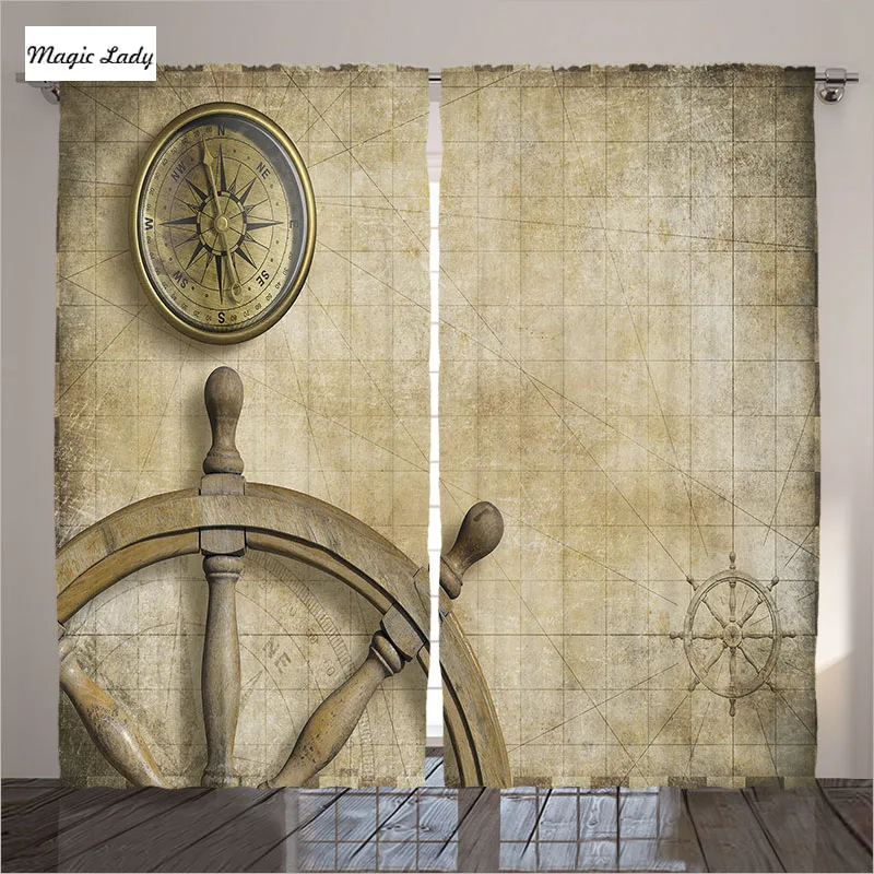 Гардины лечения 2 панелей корабли колесо Декор Коллекция корабль колеса узор