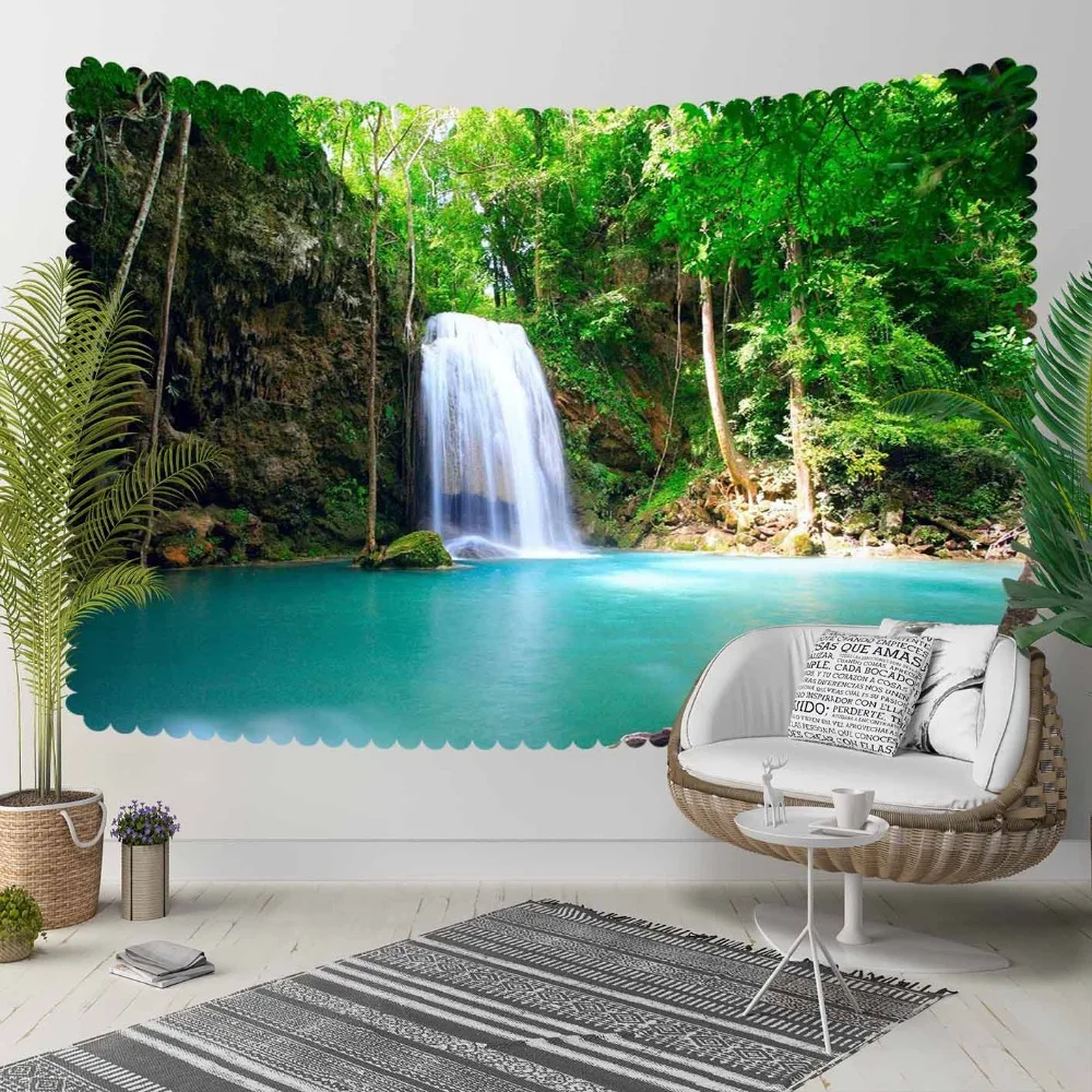

Else Mountain Waterfall in Blue Lake Floral Nature 3D Print Decorative Hippi Bohemian Wall Hanging Landscape Tapestry Wall Art
