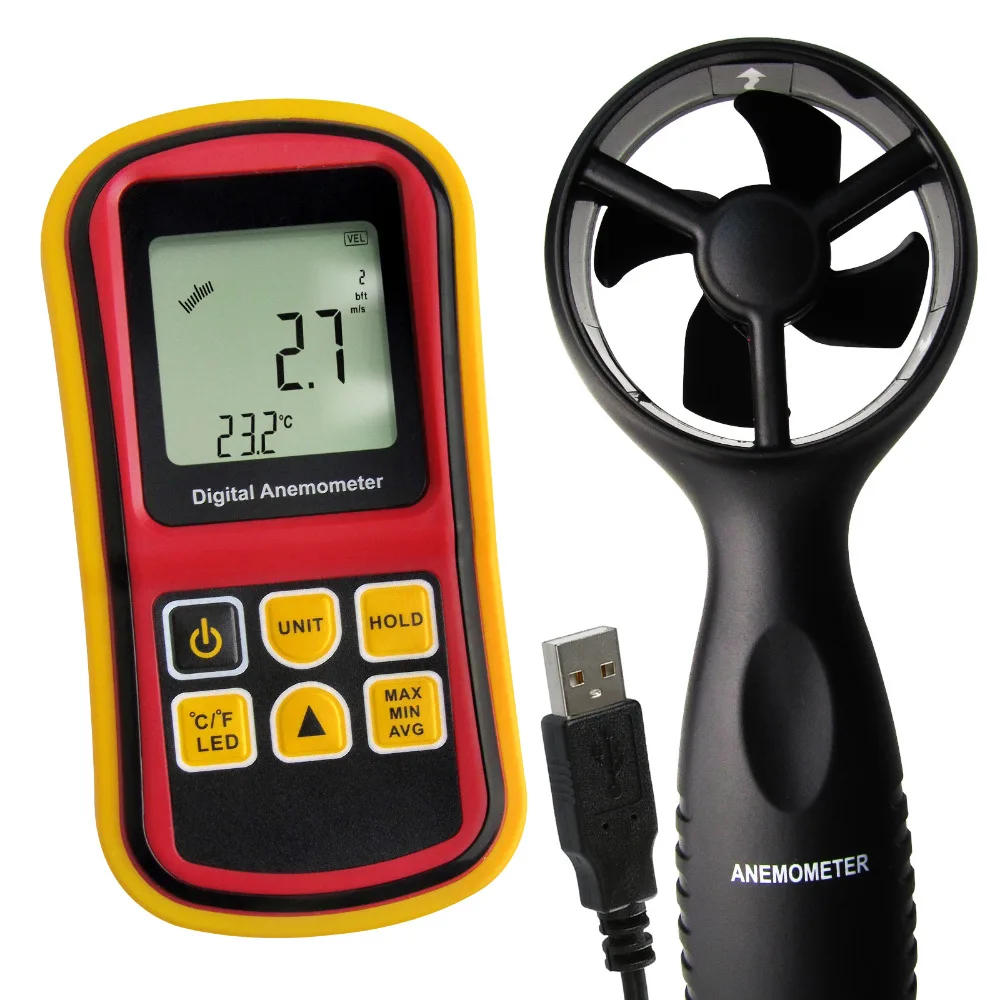 

Multifunction Thermo-Anemometer Digital Air Speed Meter Thermometer Temperature 0~45m/s Velocity Beaufort Wind Scale Bar Graph