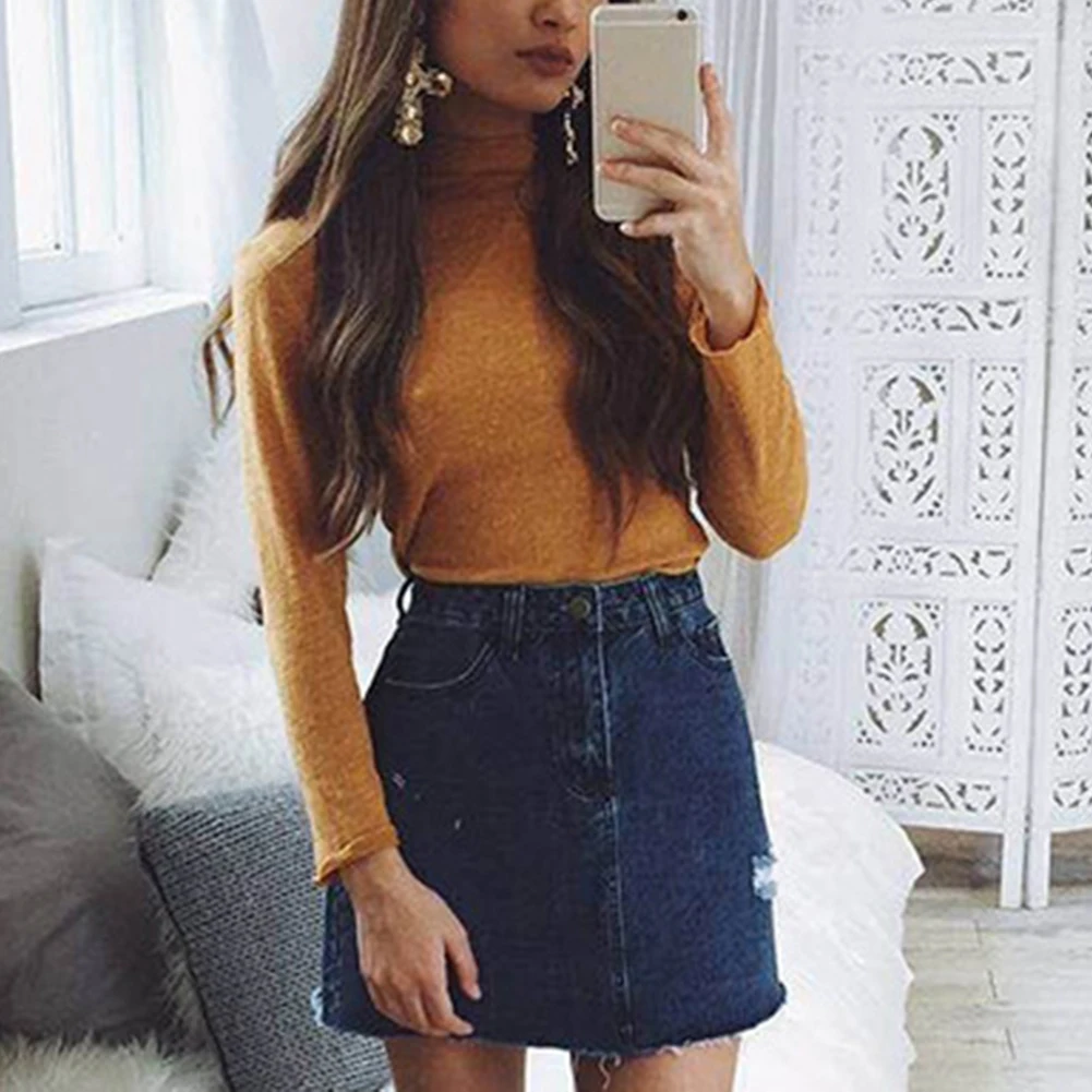 5 цветов зимние Для женщин Сплошной Цвет Высокий воротник с длинными рукавами