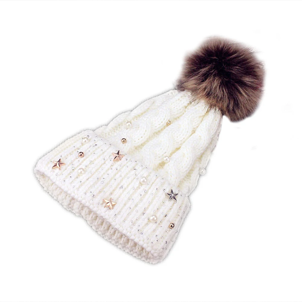 Модные женские туфли Искусственный мех мяч заклепки зима теплая крючком вязаная