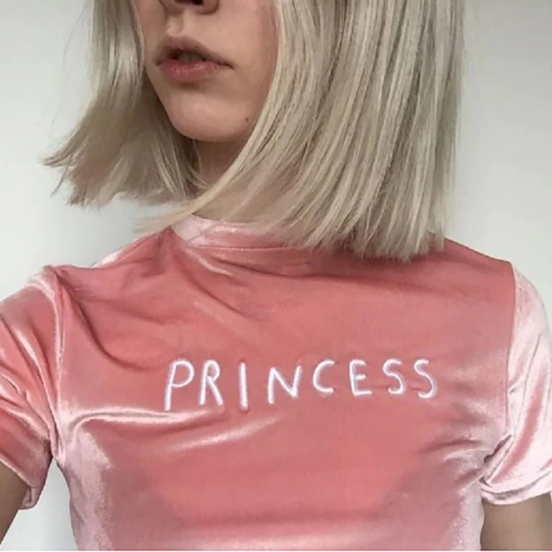 Женская бархатная футболка Tumblr летняя с коротким рукавом и вышитым принтом