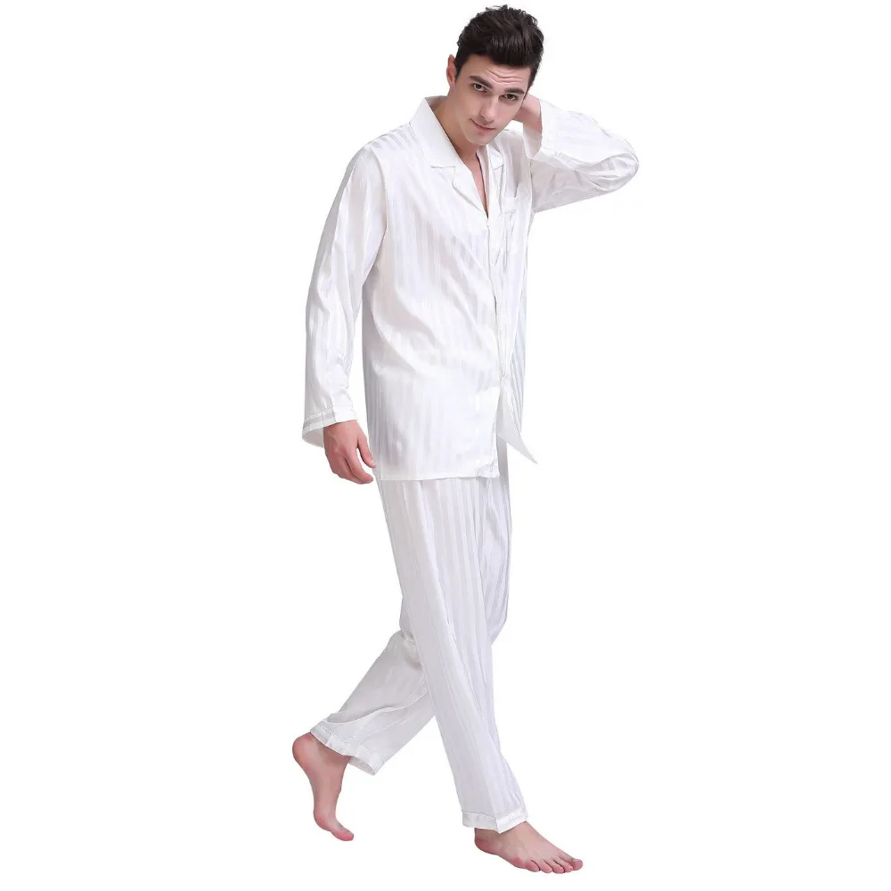 Мужской Шелковый Атласный пижамный комплект PJS Пижама для отдыха США M L XL 2XL 3XLL 4XL