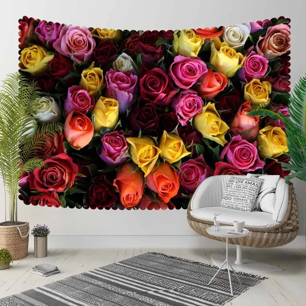 

Else Yellow Pink Red White Roses Flowers Floral 3D Print Decorative Hippi Bohemian Wall Hanging Landscape Tapestry Wall Art