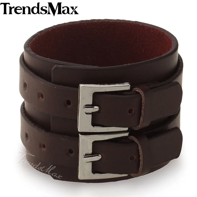 Trendsmax 51 мм Широкий мужские женские ручной работы кожаный браслет коричневый