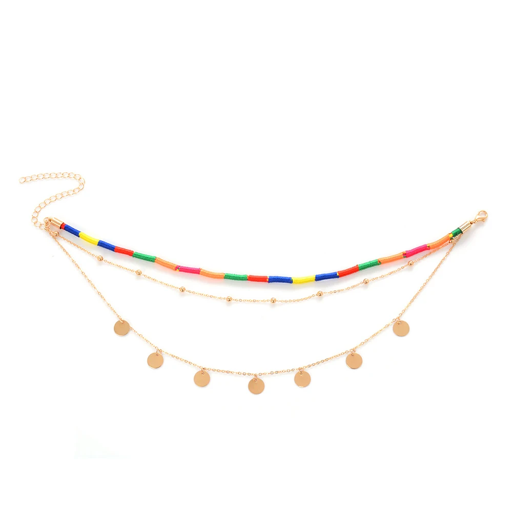 Этническая BOHO ювелирные изделия Multi Слои колье монета кулон красочные веревку