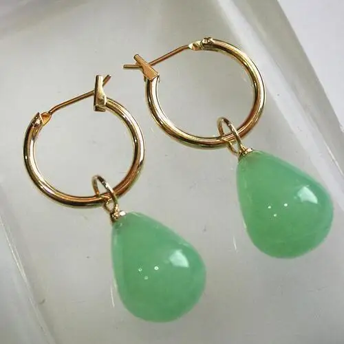 simplest Jewelry golden metal+water drop light green 12*16mm Jades bread Earings&gt&gtgirls pearl Free shipping | Украшения и