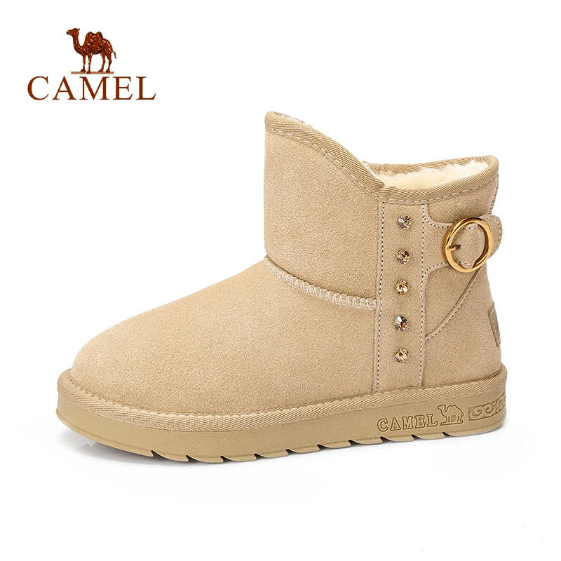 CAMEL/Зимние женские ботильоны модные однотонные теплые зимние ботинки на меху
