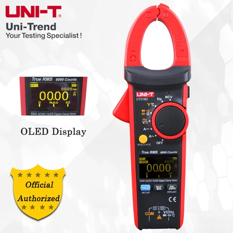 UNI-T Цифровые токоизмерительные клещи UT216D 600A с истинным среднеквадратичным значением; Измеритель тока AC/DC, VFC/NCV; Резистор/конденсатор/частота/температура