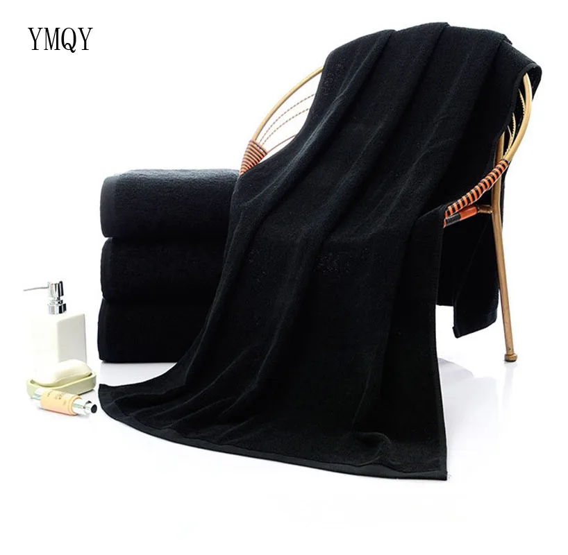 Ymqy 70*140 см черное однотонное хлопковое банное полотенце toalha de banho