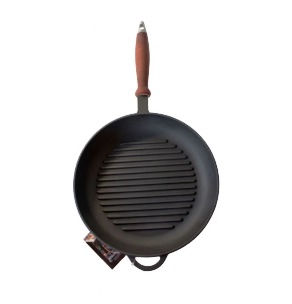 Сковорода гриль чугунная с деревянной ручкой &quotБиол&quot. Размер 260*40.|Сковороды| |