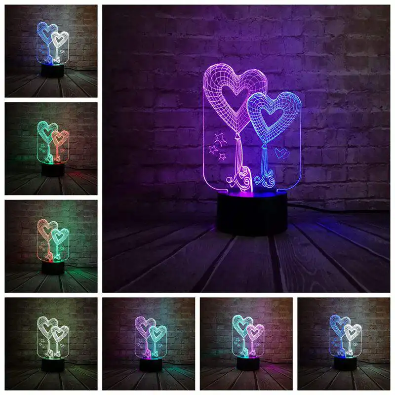 7 color change Новинка прелестный на День святого Валентина любовь стрелка Двойное сердце 3D настольный беспроводной USB или сенсорный смешанный гостиной декоративная лампа - Испускаемый цвет: 7 color change