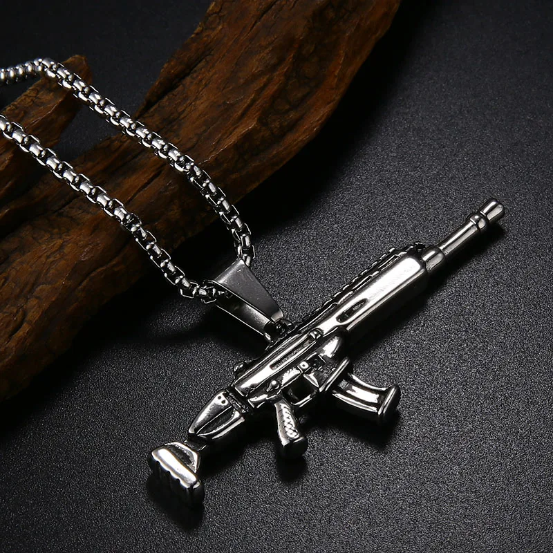 Valily Men Jewelry AK47 Gun Male Necklace Pendant With Gold Color Stainless Steel Chain Military Joias Hippie | Украшения и