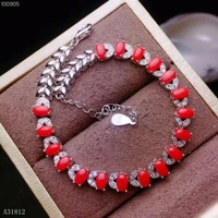 kjjeaxcmy fine jewelry 925 silver inlaid natural red coral ruby ladys bracelet set support detection