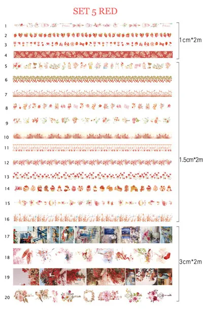 05 red 10/15/30 мм 20 рулон wagami делая лента цветок Единорог Кот японская лента Washi Diy Скрапбукинг Стикеры Школа канцелярских товаров - Цвет: 05 red