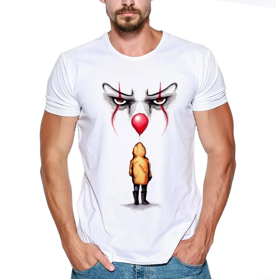 Это клоун pennywise майка мужчины мода футболка O Шеи белые Футболки Для мужчин Топ