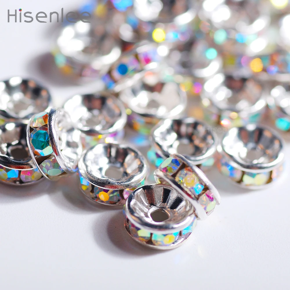Hisenlee 100 шт. 8 мм DIY цинковый сплав AB цветные круглые стеклянные хрустальные