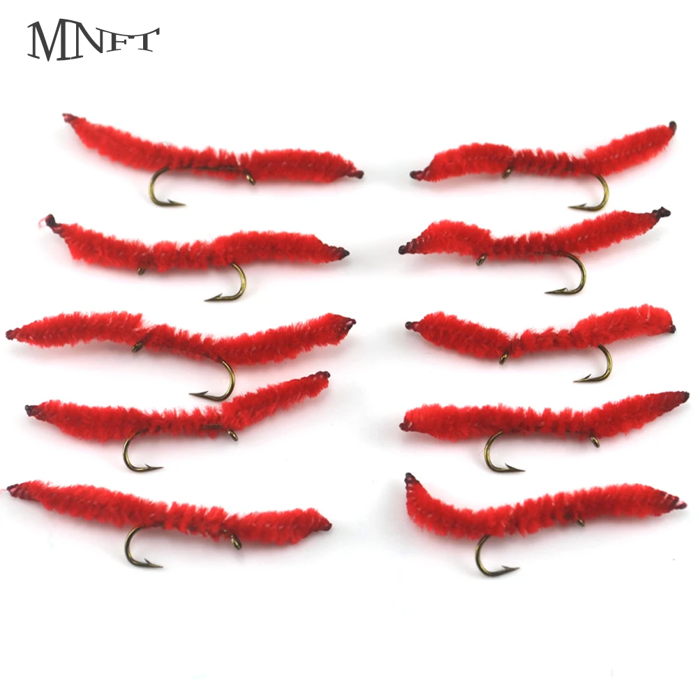 

MNFT 50Pcs/Box Wholesale 10# Juan Worms Fly Fishing Salmon Trout Bait red Nymphs