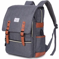 modoker vintage laptop backpack with usb charging port lightweight school college bag rucksack fits 15 inch notebook grey blakc