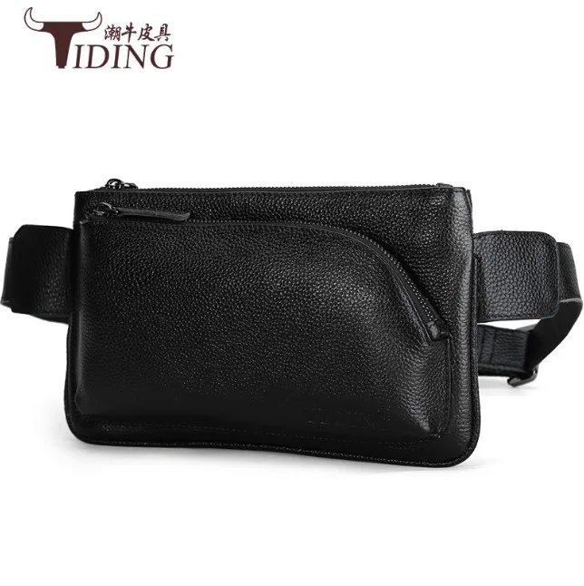 Поясная сумка черная из коровьей кожи Мужская поясная натуральной забавная на