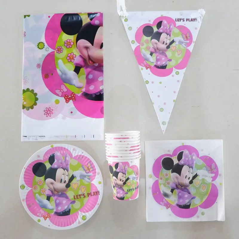 Minnie 20 человек дети день рождения партии Тролль тарелка Скатерть Салфетка баннер украшение для вечеринки наборы бумаги Гирлянда детский Душ Поставки - Color: Minnie