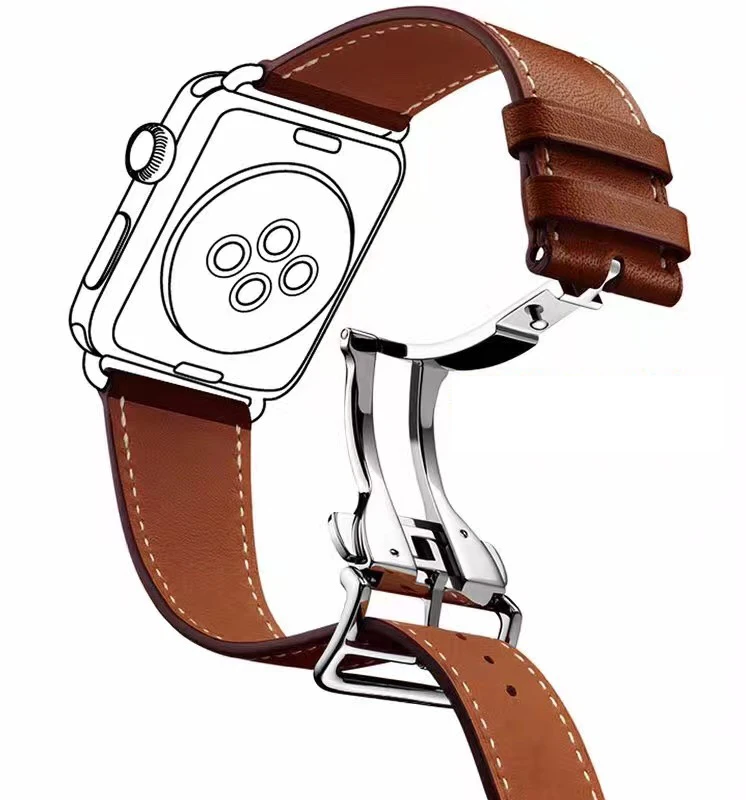 Серия 4 3 2 1 натуральная кожа петля для Apple Watch группа один тур развертывания Пряжка
