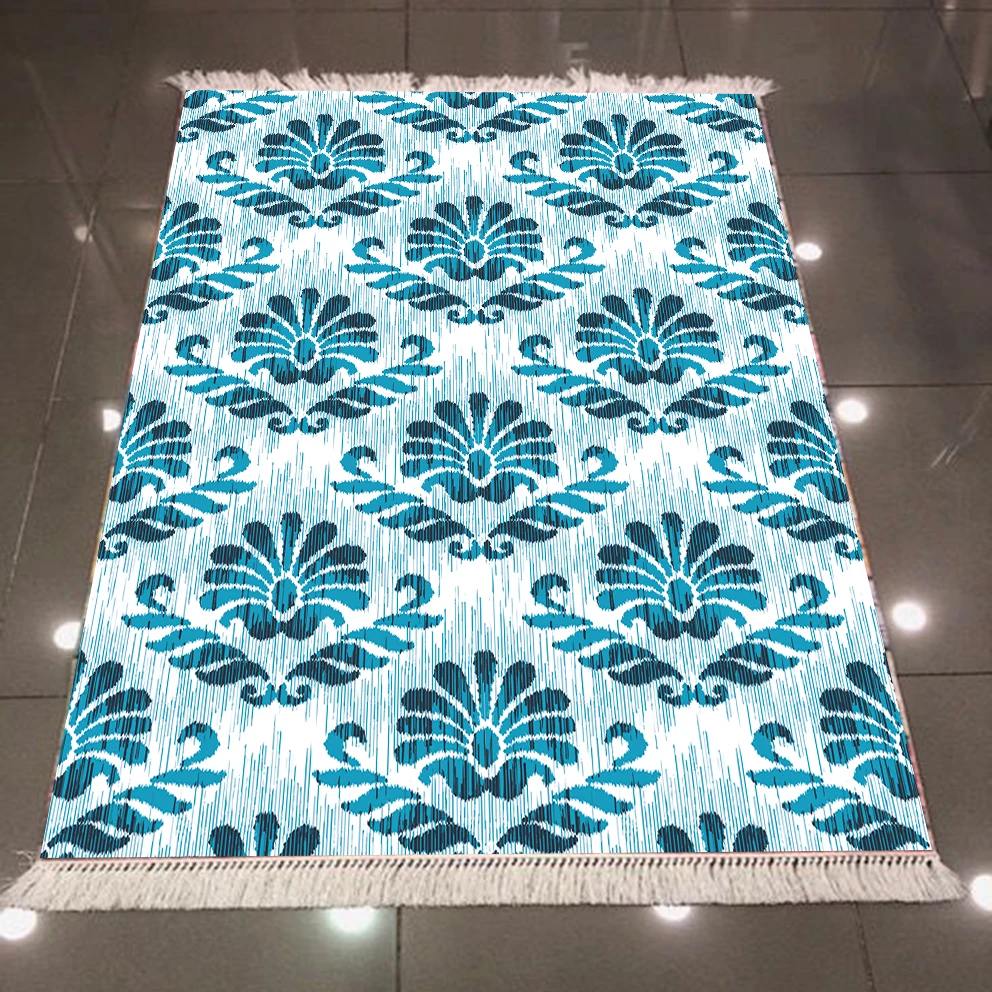 

Else Blue Damask Tradional Authentic Vintage Design 3d Print Microfiber Anti Slip Back Washable Decorative Kilim Area Rug Carpet