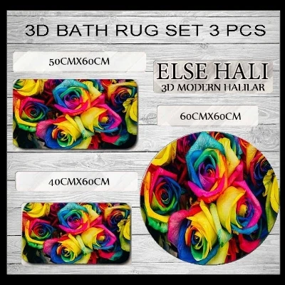 

Else Colored Roses Blue Pink Yellow 3d Print Non Slip Microfiber 3 Piece Bath Mat set for Bathroom 60x60cm 50x60cm 40x60cm