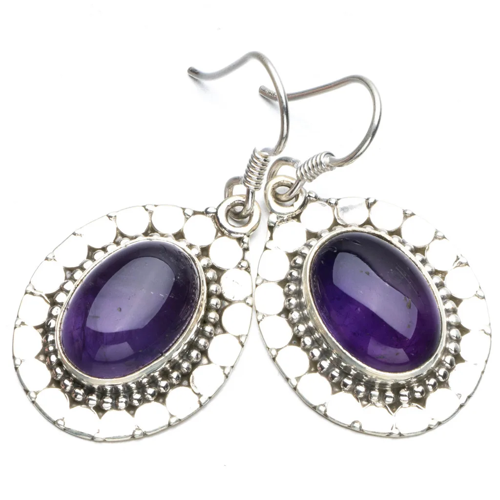 Stargems (TM) Природный аметист Boho Стиль 925 серебро Висячие Серьги 1 1/2&quot|Серьги| |