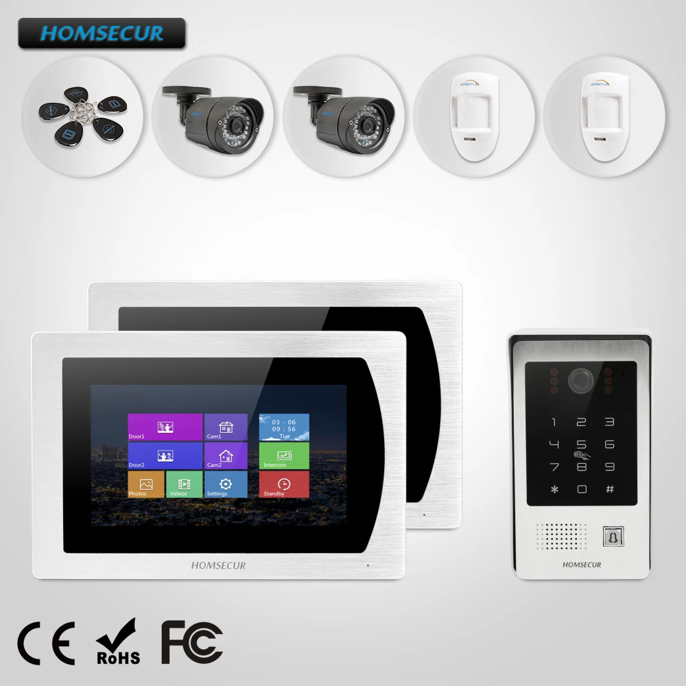 HOMSECUR 7 &quotПроводной Видеодомофон Доступ по Паролю и ID + CCTV Камера Проводной PIR