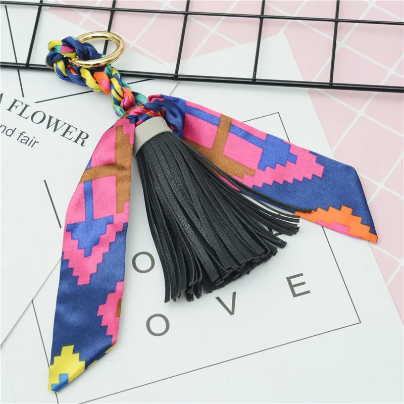 

New Hot Sale Scarves Key holder Bowknot Exquisite Decoration PU Leather Tassels Keychains Women Bag Charm Pendant EH847