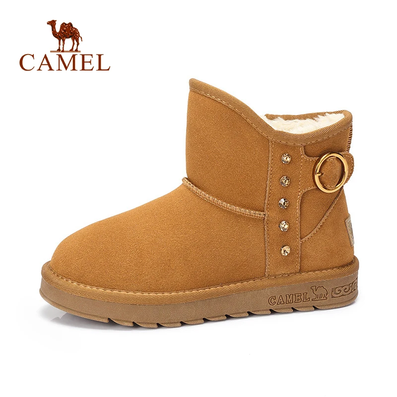 CAMEL/Зимние женские ботильоны модные однотонные теплые зимние ботинки на меху