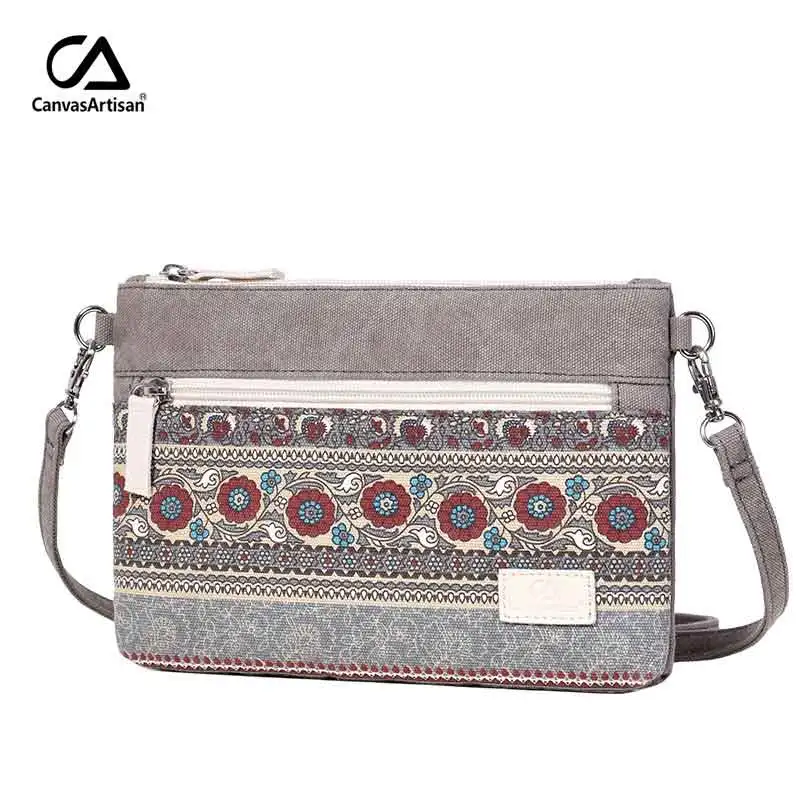 gray Canvasartisan женская сумка на плечо, холст, Ретро стиль, сумки, женская цветочная маленькая сумка-мессенджер, повседневные сумки через плечо - Цвет: gray