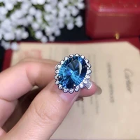 kjjeaxcmy boutique jewelryar 925 sterling silver inlaid natural blue topaz gemstone ring support detection
