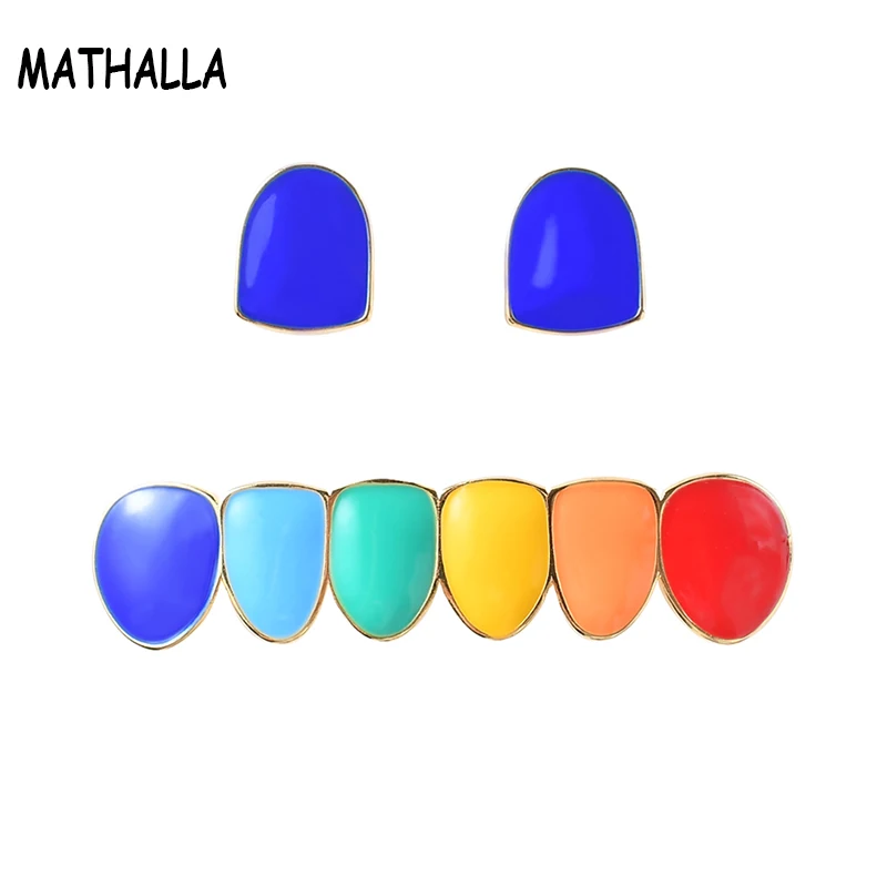 Цветной гриль для зубов MATHALLA верхний и нижний одинарные протезы украшения тела