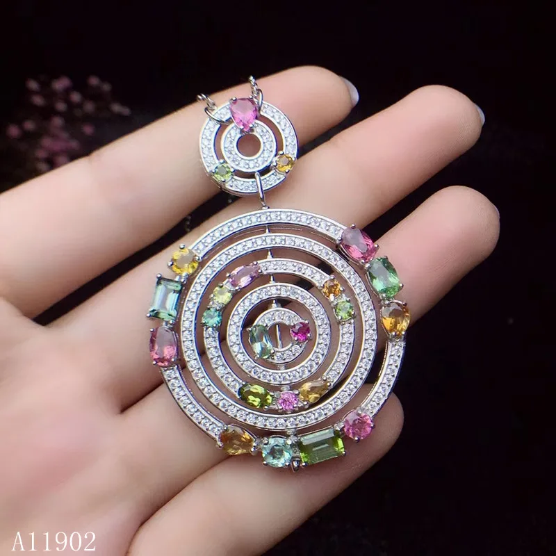 

KJJEAXCMY boutique jewels 925 sterling silver inlaid natural gemstone tourmaline lady Necklace Pendant support detection qwer