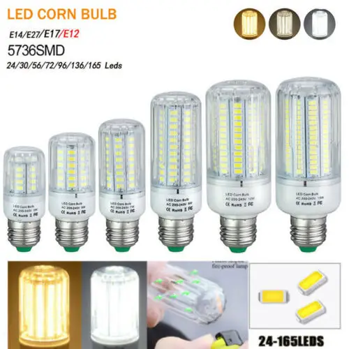 

E27 E14 E17 Corn Light Bulb 30-165Leds 5736 SMD Candle Lamp Cool Warm