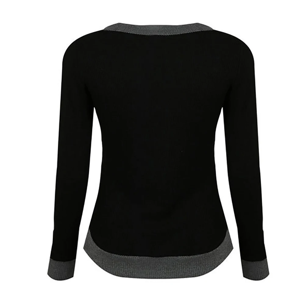 Winter V-Neck Color Block Sweater Women Fashion Slim Fit Warm Jumper Knitwear | Женская одежда