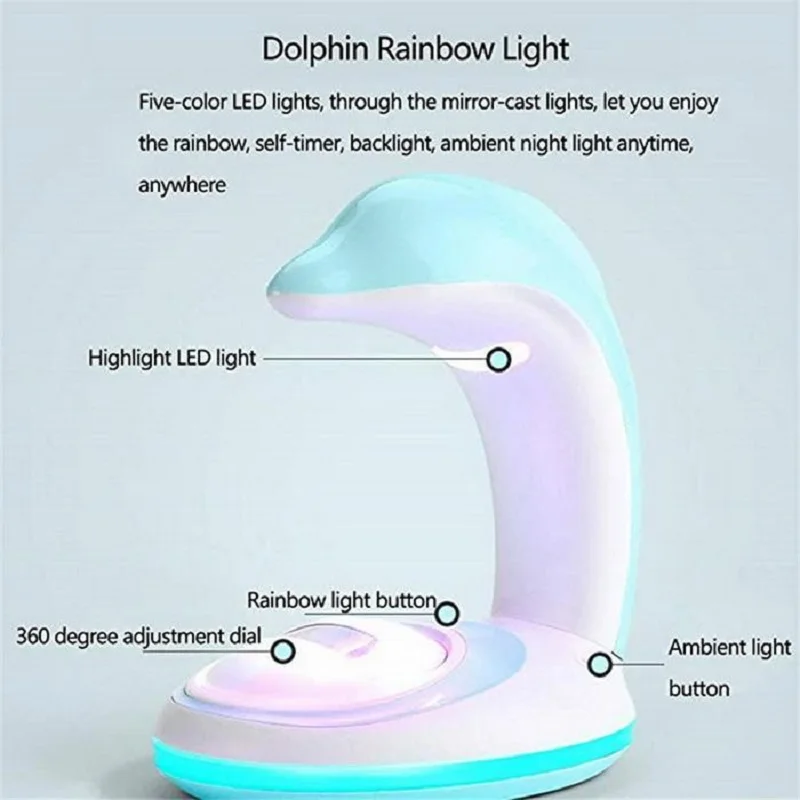 Новый Креативный светодиодный USB и аккумулятор Дельфин Радуга проекция